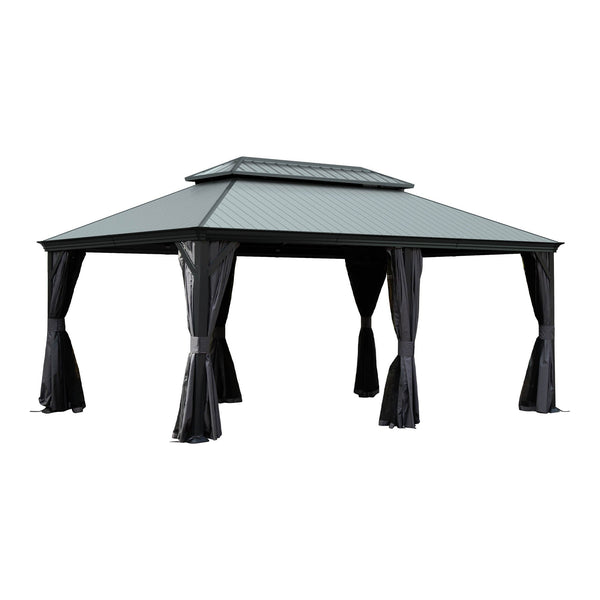 12'x18' Hardtop Gazebo with Resin Roof, Curtains, and Mosquito Netting