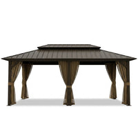 12 Ft. X 20 Ft. Double Galvanized Steel Roof Aluminum Frame Outdoor Patio Hardtop Gazebo with Netting and Curtains — Studio Shot