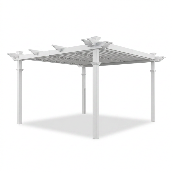 144"L X 144"W X 104"H Vinyl Camelot Louvered Pergola, White, VA42070