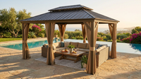 12 Ft. X 20 Ft. Double Galvanized Steel Roof Aluminum Frame Outdoor Patio Hardtop Gazebo with Netting and Curtains — Lifestyle