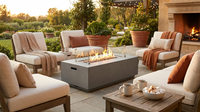 50000 BTU Rectangular Steel Fire Pit 42" Propane Gas Fire Pit Table Gray 2-Pieces for outside with Glass Wind Guard — Lifestyle